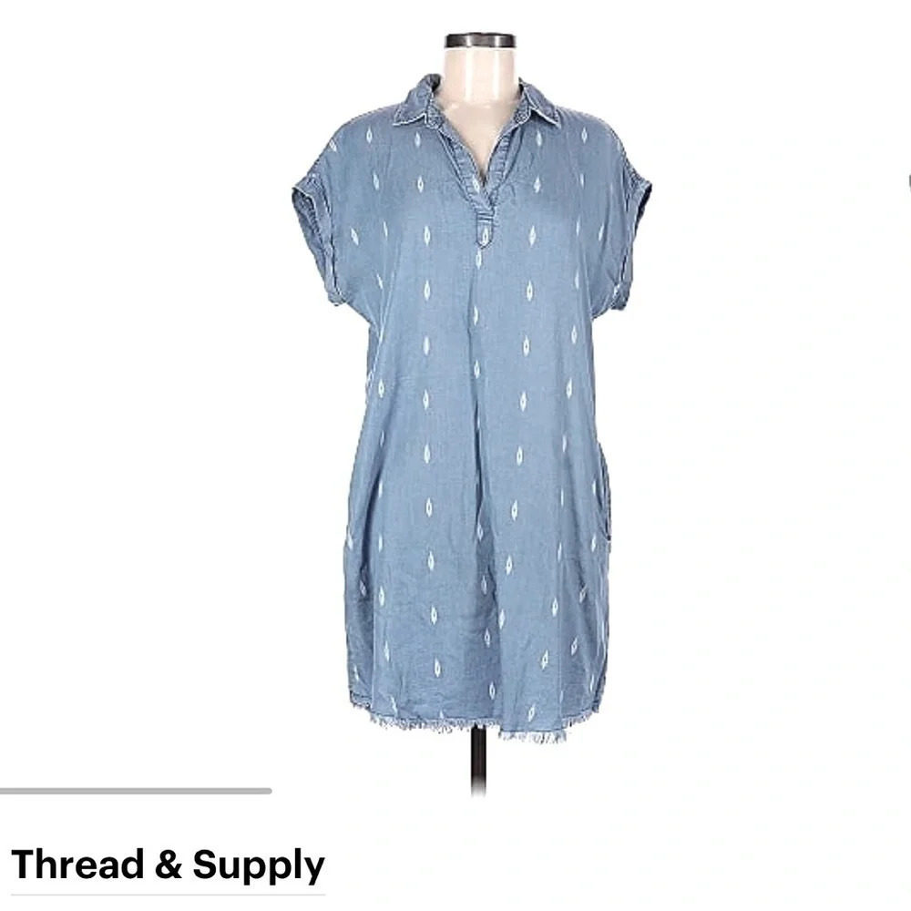 THREAD & SUPPLY 100% Tencel Denim Style Dress with Raw Hem